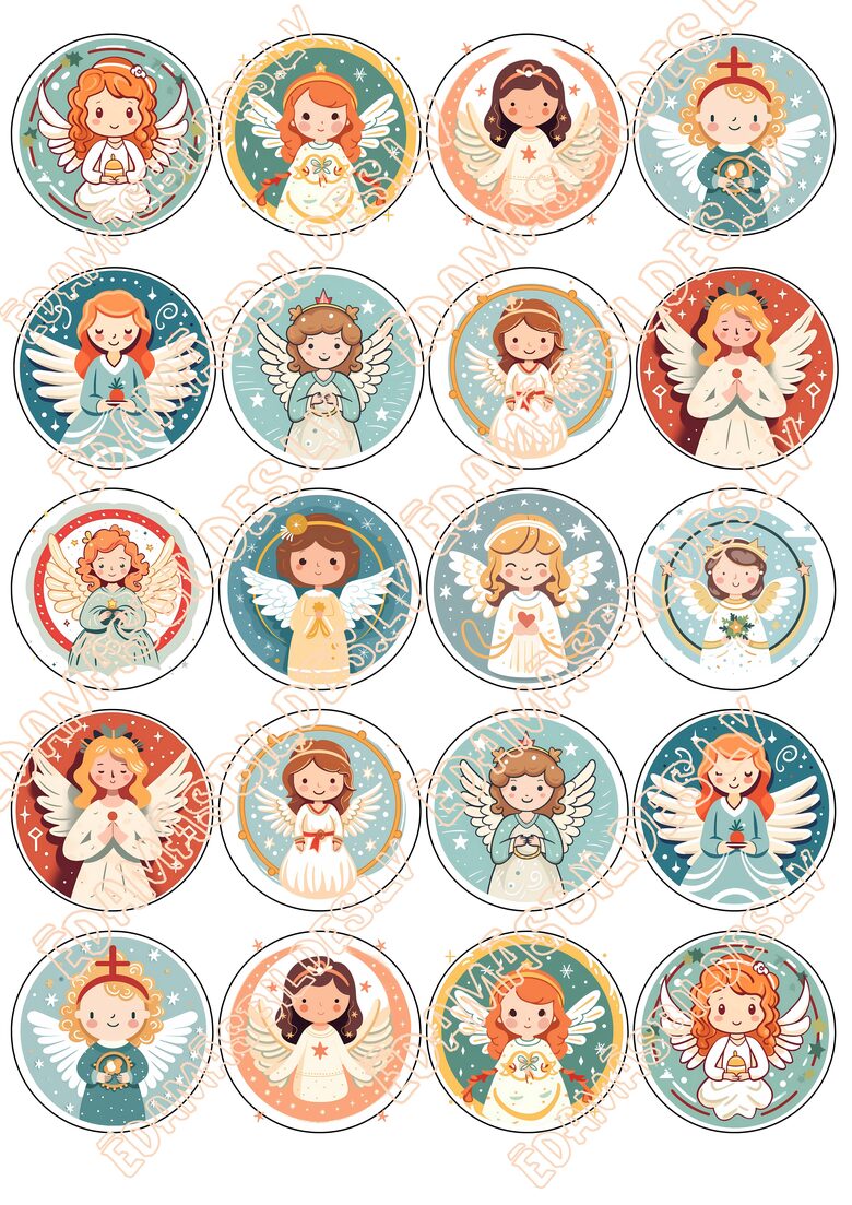 Cukura papīrs ar apdruku "Ziemassvētku eņģelis ", aplīši 5 cm